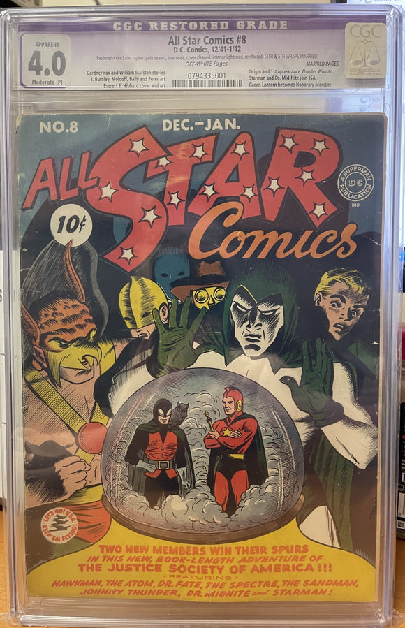 All Star Comics #8 CGC 4.0 1st App & Origin Wonder Woman